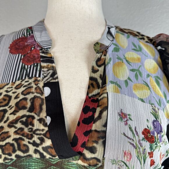 Desigual Womens Chiffon Patchwork Tiered Dress Size M Medium Long Sleeve - Picture 2 of 9